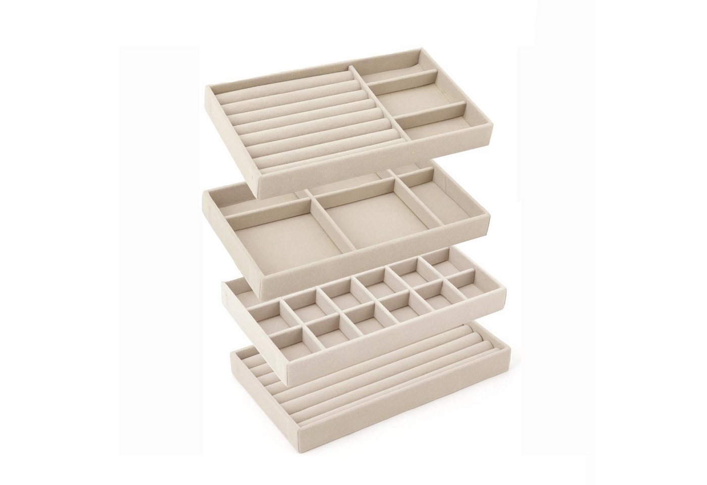 Coonoor Aufbewahrungsbox Schmucktablett, Schmuckorganisierer, Schmuckaufbewahrungsbox (4 St), Einlage für Schubladen, Stapelbar für Präsentation und Ordnung von Coonoor