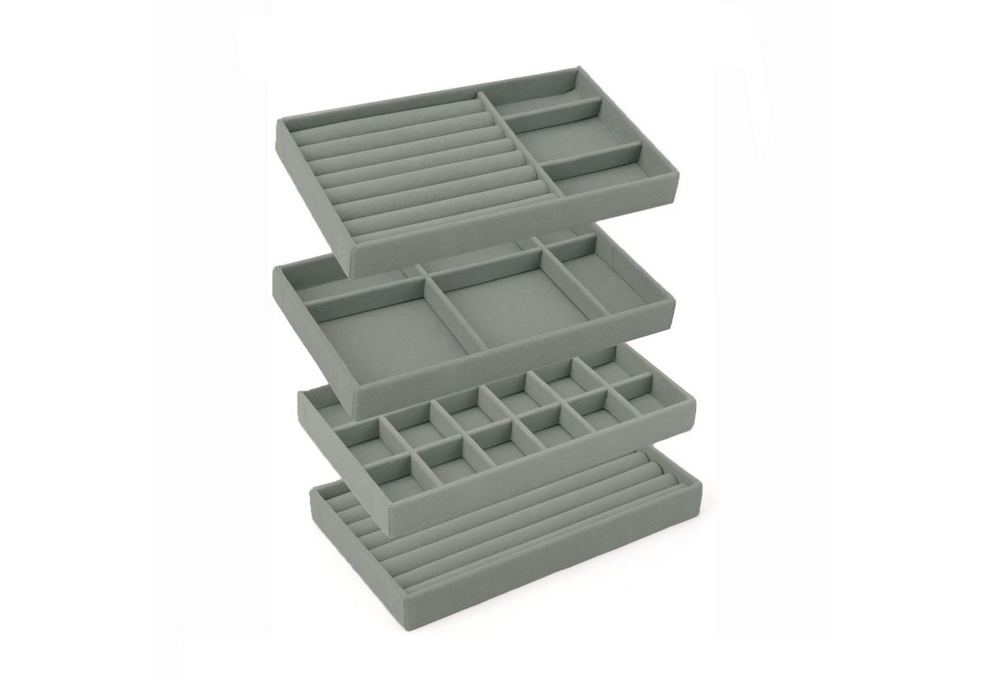 Coonoor Aufbewahrungsbox Schmucktablett, Schmuckorganisierer, Schmuckaufbewahrungsbox (4 St), Einlage für Schubladen, Stapelbar für Präsentation und Ordnung von Coonoor