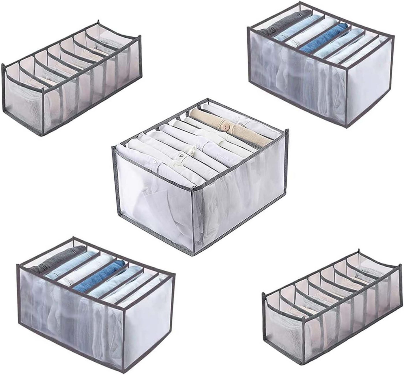 Coonoor Aufbewahrungsdose 5 Stück Schrank Organizer Kleiderschrank mit 7/9 Fächern für Hosen (5 St) von Coonoor