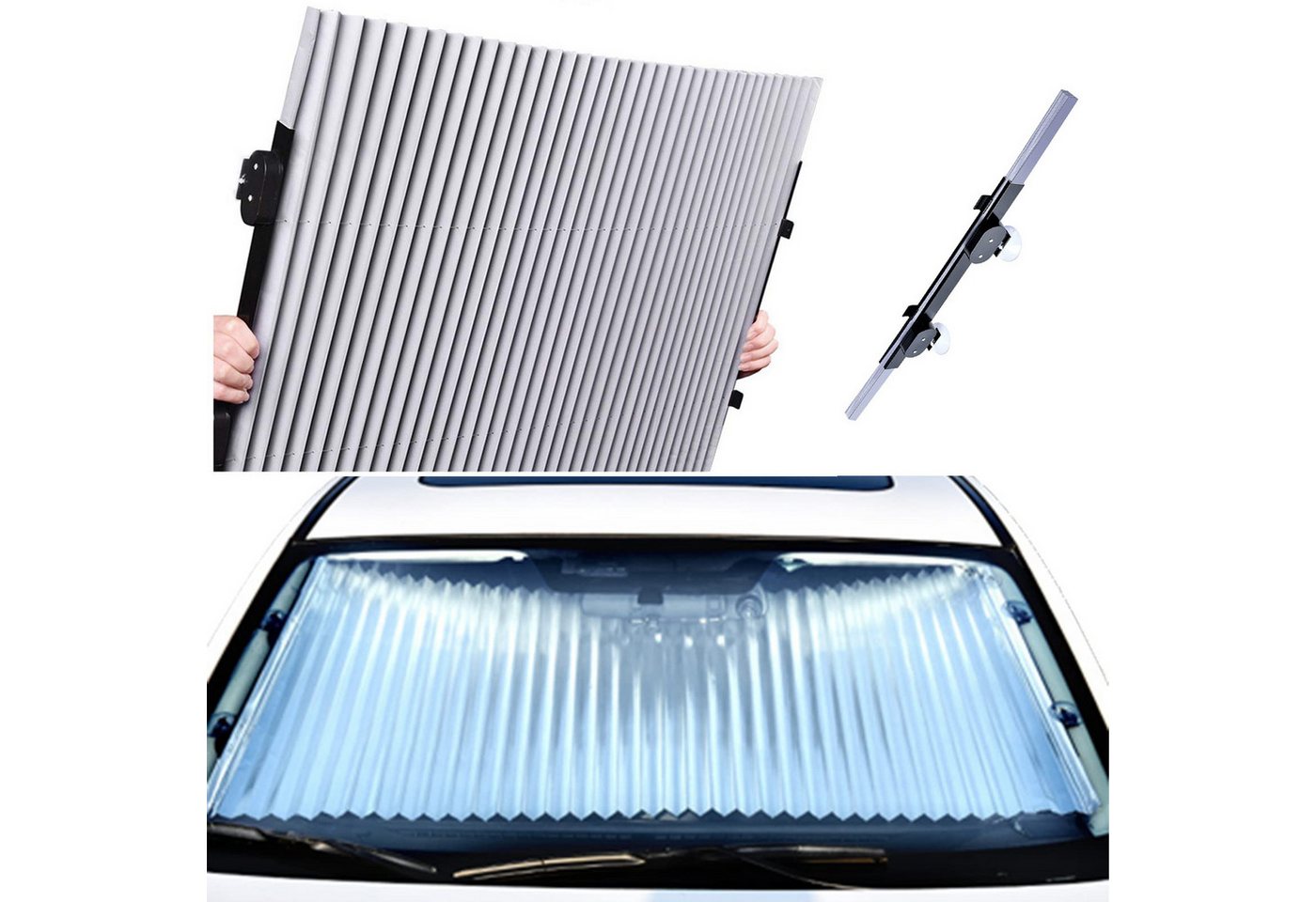 Coonoor Autosonnenschutz Ausziehbare Auto-Sonnenblende, faltbare Sonnenblende, UV-Schutz und Hitzeschutz, Auto-Jalousie mit Saugnäpfen von Coonoor