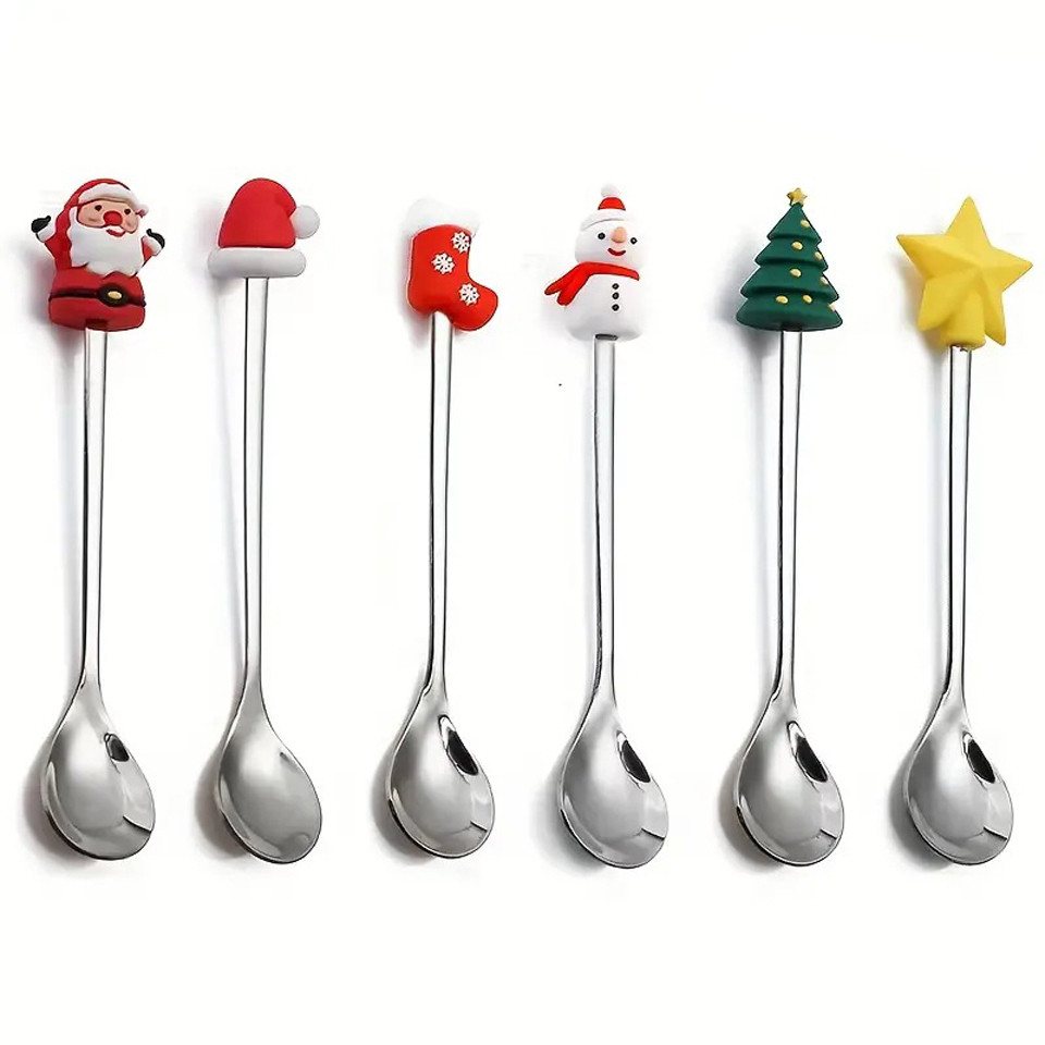 Coonoor Besteck-Set 6-teiliges Weihnachtsbesteck-Set, (6-tlg), Edelstahl-Weihnachtskaffee-Löffel, Weihnachtsgabeln von Coonoor