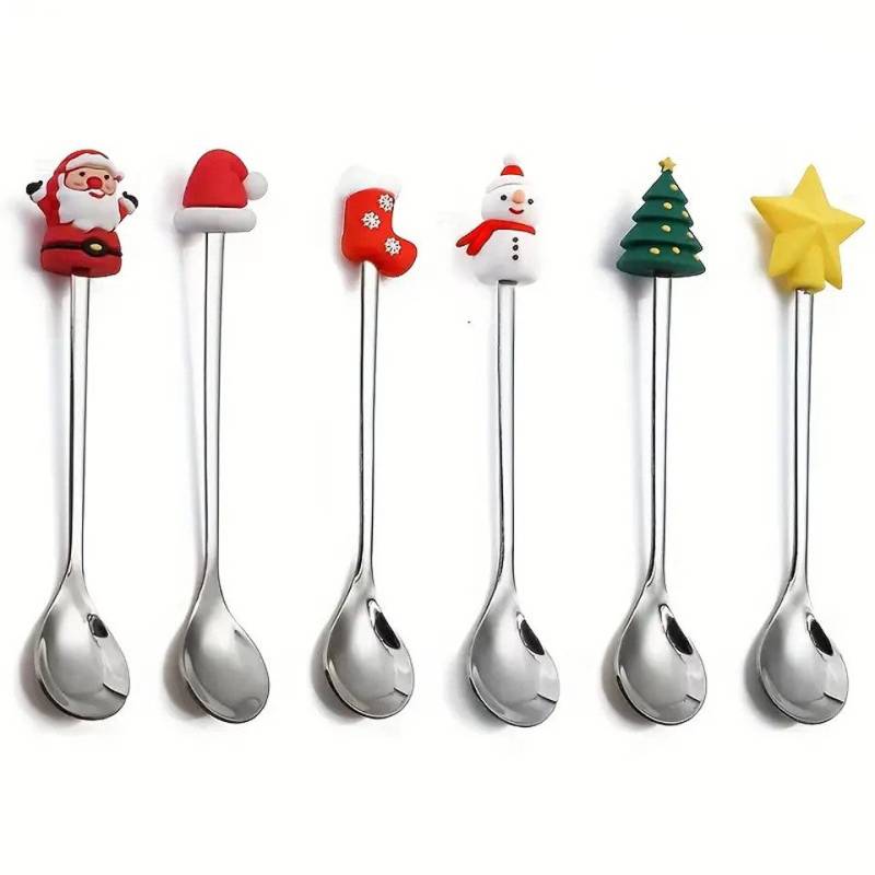 Coonoor Besteck-Set 6-teiliges Weihnachtsbesteck-Set, (6-tlg), Edelstahl-Weihnachtskaffee-Löffel, Weihnachtsgabeln von Coonoor