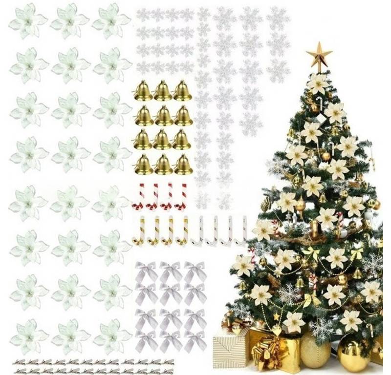 Coonoor Christbaumschmuck 120 Stück Weihnachtsbaum Künstliche Blumen set, für die Weihnachtsbaumdekoration von Coonoor