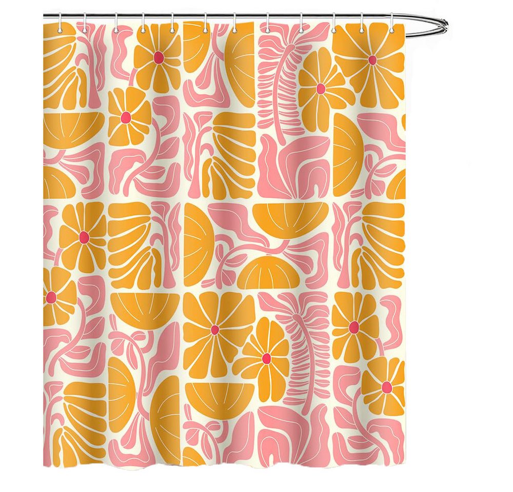 Coonoor Duschvorhang Boho Duschvorhang mit abstraktem, buntem Blumenmuster Breite 180 cm (1-tlg), Vintage Retro Patchwork – Geometrisches Botanisches Design für das Bad von Coonoor