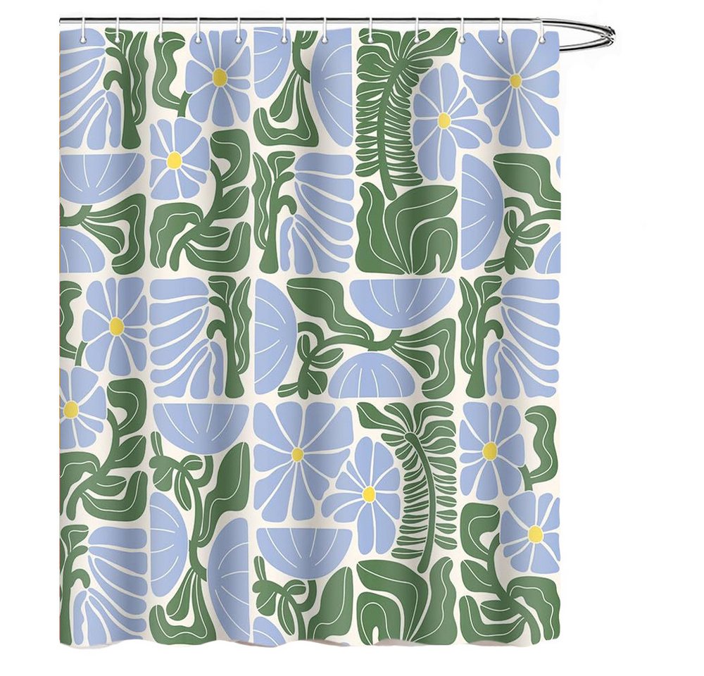 Coonoor Duschvorhang Boho Duschvorhang mit abstraktem, buntem Blumenmuster Breite 180 cm (1-tlg), Vintage Retro Patchwork – Geometrisches Botanisches Design für das Bad von Coonoor