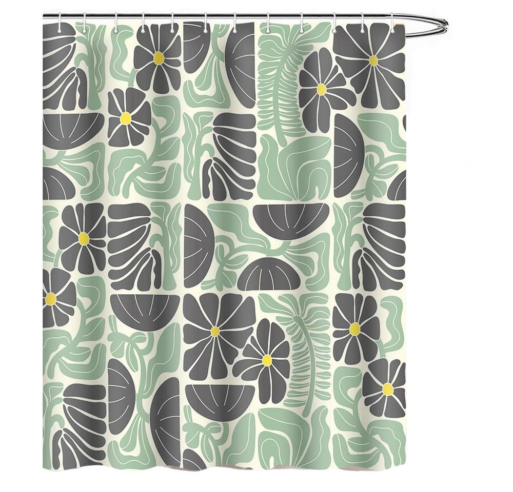 Coonoor Duschvorhang Boho Duschvorhang mit abstraktem, buntem Blumenmuster Breite 180 cm (1-tlg), Vintage Retro Patchwork – Geometrisches Botanisches Design für das Bad von Coonoor