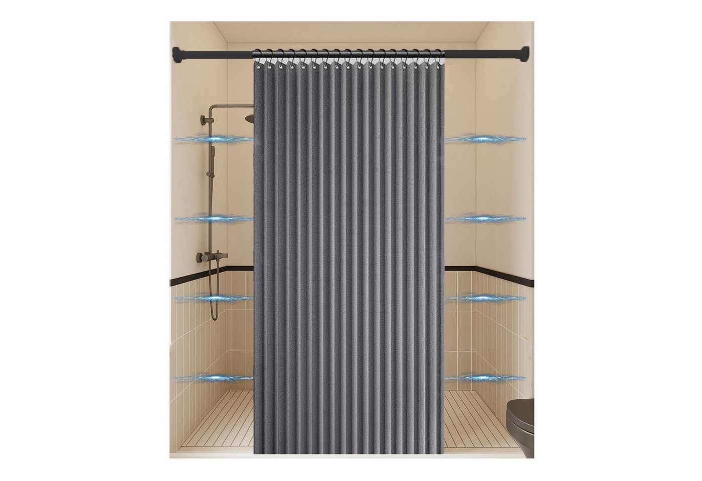 Coonoor Duschvorhang Wasserdichter Magnet-Falt-Duschvorhang, Anti-Schimmel Vorhang Breite 200 cm (1-tlg), Ideal für Badezimmer, Türrahmen, Schlafzimmer und als Raumteiler von Coonoor