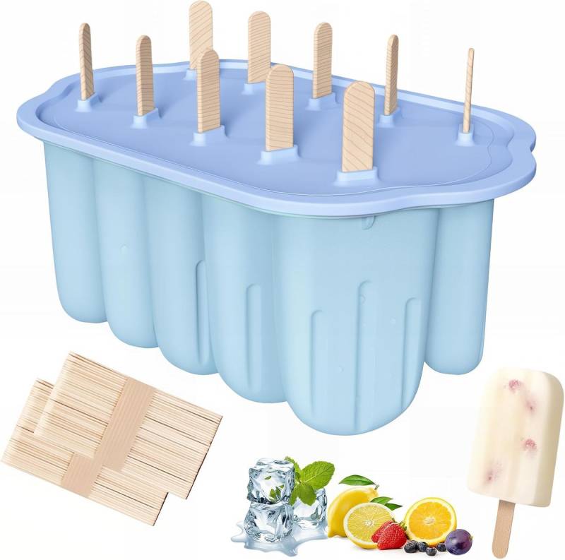 Coonoor Eisform 10 Eis am Stiel Formen Silikon Eisformen Eis am Stiel Popsicle Formen, für Kinder und Erwachsene Stieleisformen von Coonoor