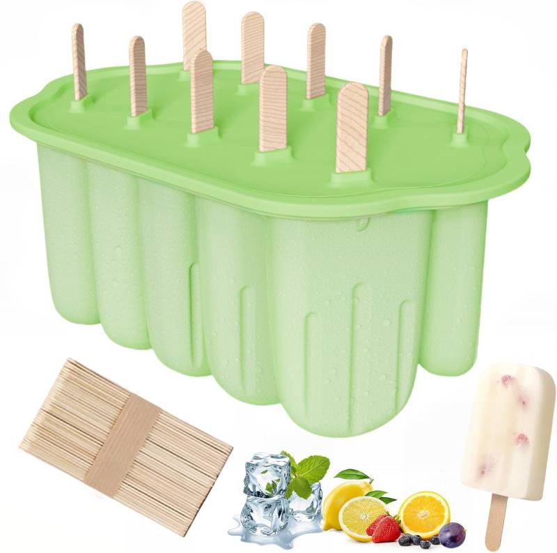 Coonoor Eisform 10 Eis am Stiel Formen Silikon Eisformen Eis am Stiel Popsicle Formen, für Kinder und Erwachsene Stieleisformen von Coonoor