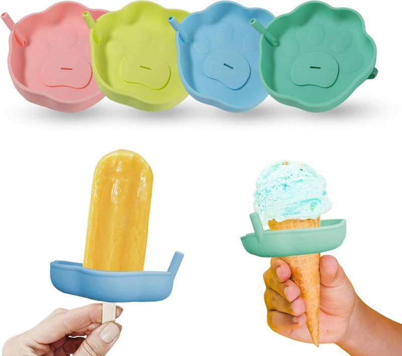 Coonoor Eisform 4 Stück Tropffrei Eis am Stiel-Halter für Kinder,Silikon Eishalterung, (Wiederverwendbarer Eis Halter mit Strohhalm 4-tlg), Eis Tropfschutz für Jungen& Mädchen,für Kleinkinder Mess Free von Coonoor