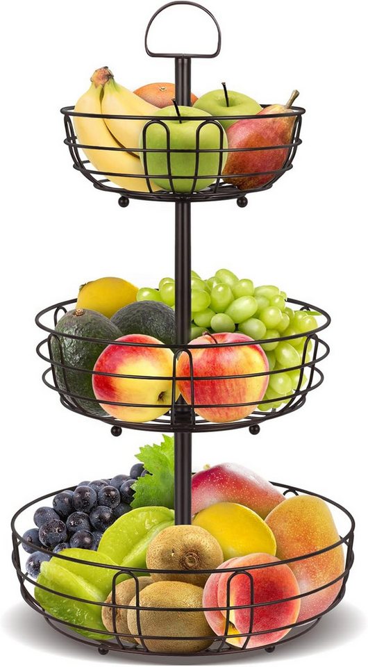 Coonoor Etagere Obstschale - Obstkorb - Obst Etagere, Küche Obst Etagere aus Metall, Metall, Obst Etagere - Aufbewahrung für Gemüse/Snacks - schwarz - 3-stöckig von Coonoor