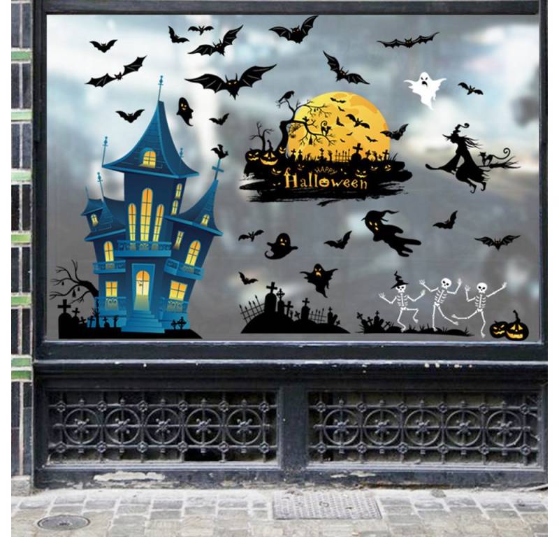 Coonoor Fensterfolie 15 Stück Halloween Fensterbilder,Halloweendeko Fenstersticker von Coonoor