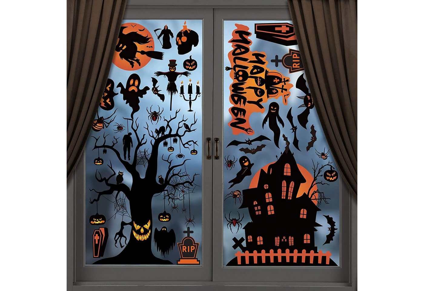 Coonoor Fensterfolie 15 Stück Halloween Fensterbilder,Halloweendeko Fenstersticker von Coonoor