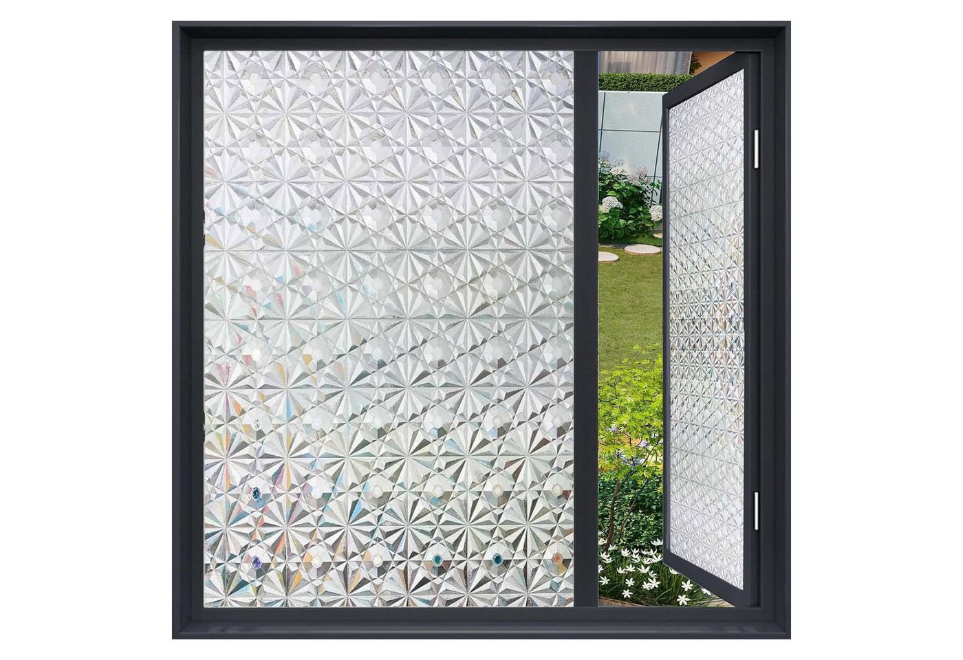 Coonoor Fensterfolie 3D Diamantblatt Fensterfolie, Privatsphäre Fensterfolie, UV-Schutz Fensteraufkleber, statische Fensterfolie von Coonoor