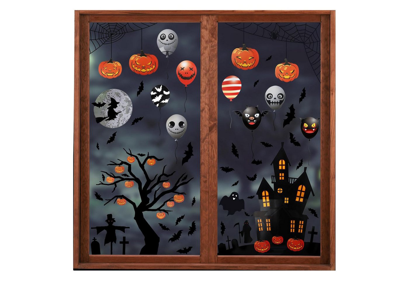 Coonoor Fensterfolie Halloween weiße Geister Fensteraufkleber, Fledermäuse, schwarze Katzen. gruselige Kürbis Fensteraufkleber von Coonoor