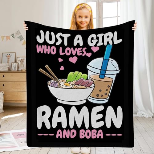 Coonoor Fleecedecke Kuscheldecke Ramen Boba Überwurfdecke, 100 x 130cm Flanell Weich Warm Sofaüberwürfe, Kawaii Geschenk für Mädchen Teenager liebt Nudeln (Ramen) von Coonoor