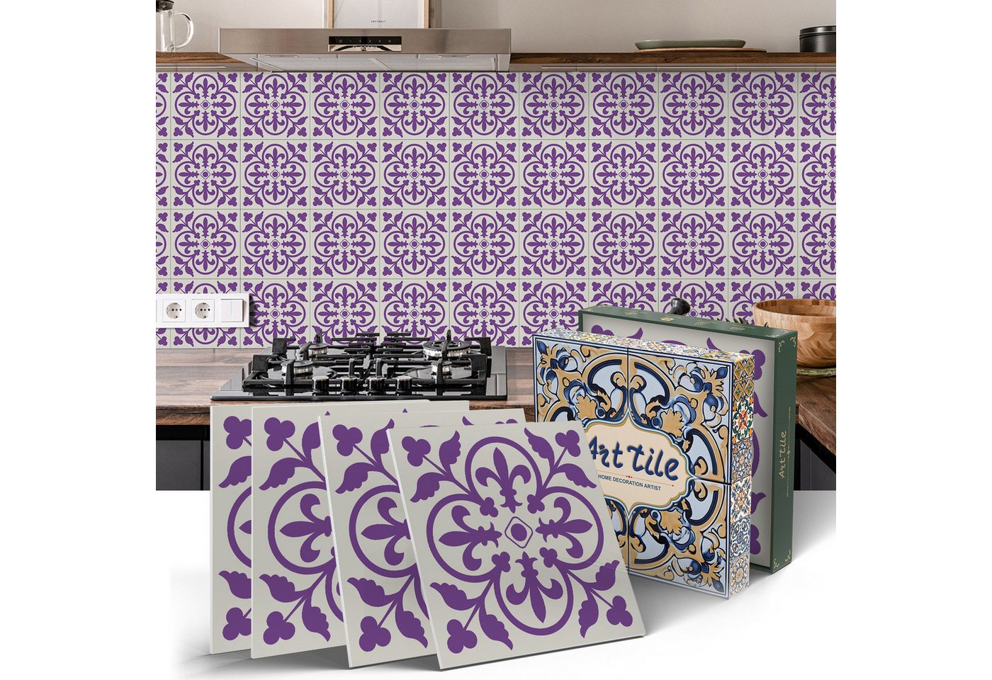 Coonoor Fliesenaufkleber Küchenfliesenaufkleber, wasserdichte Fliesenaufkleber, 3D-Tapete, (12 St), selbstklebende 3D-Wandtattoos, 15 x 15 cm, 12 Stück von Coonoor