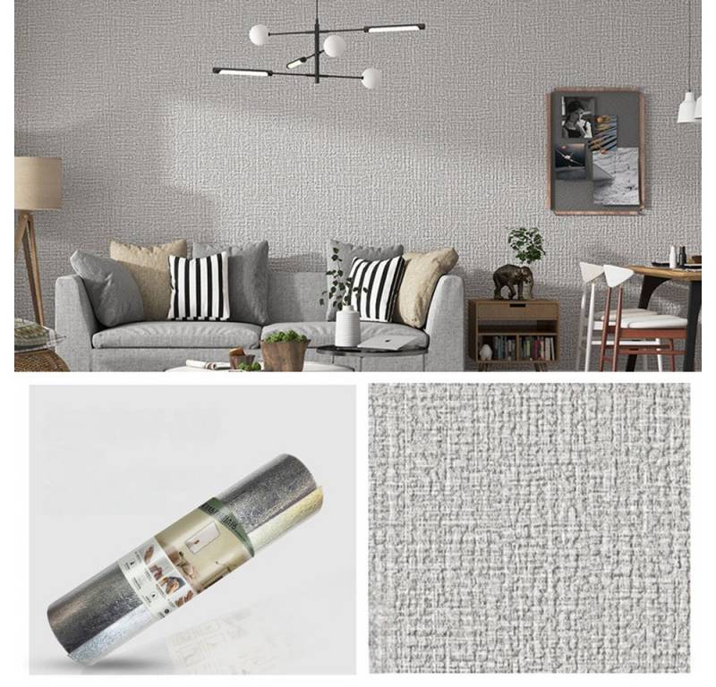 Coonoor Fliesenaufkleber Strukturierte Leinen Tapete, Selbstklebend, Pr?gefolie Wandtapete (Strukturiertes Kontaktpapier für Schränke), Tapete aus Kunstleinen Stoff Vinyl Selbstklebend von Coonoor