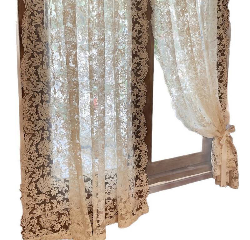 Coonoor Gardine 2er-Set Vorhänge, Spitzengaze für Wohnzimmer, Gardine Voile, (2 St), Retro, gewellter Rand, Schlafzimmer, Erkerfenster, Stickerei von Coonoor