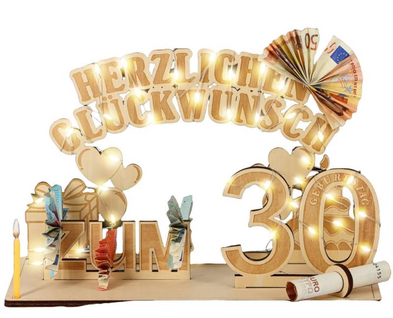 Coonoor Geschenkbox Geburtstag Geldgeschenke Holz mit LED Lichterkette, Deko Geburtstag von Coonoor