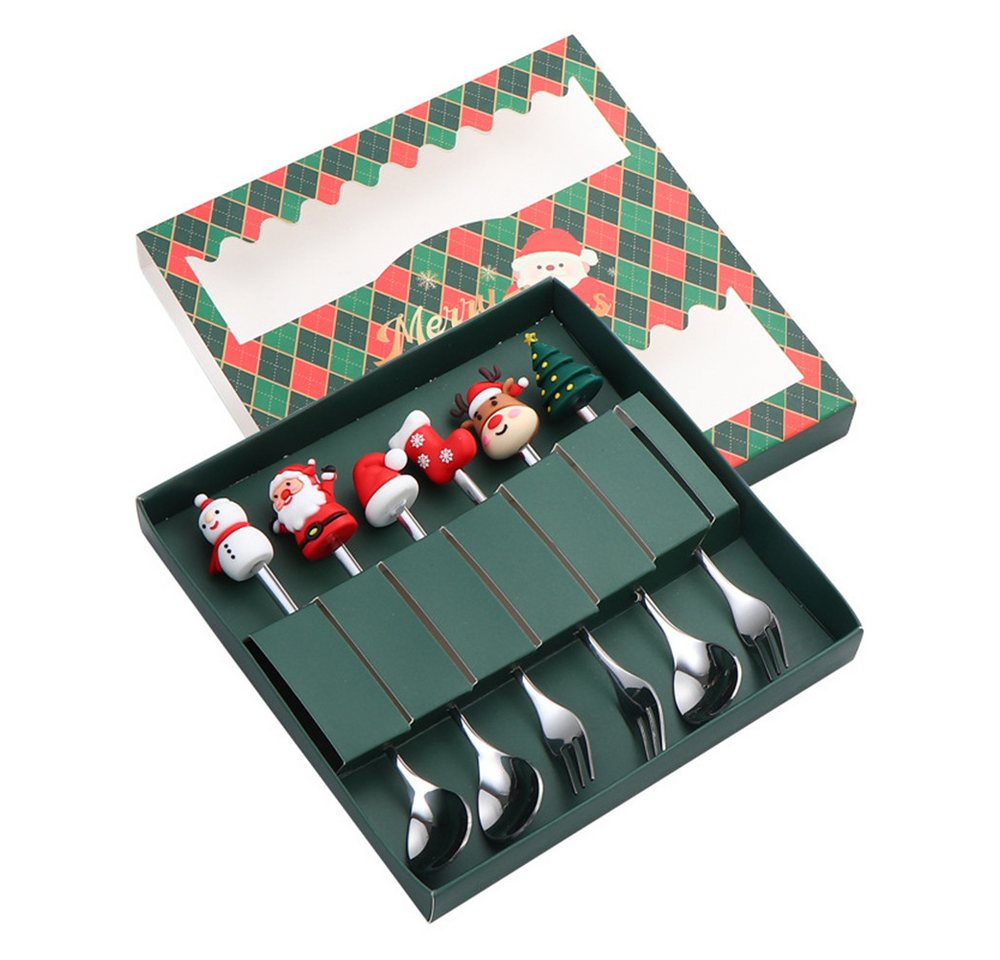 Coonoor Geschirr-Set 6 Stück Edelstahl Weihnachtslöffel Weihnachten Weihnachtsgeschirr Set, für Kaffee, Dessert & Weihnachtsgläser – Kleine Weihnachtsgeschenke von Coonoor