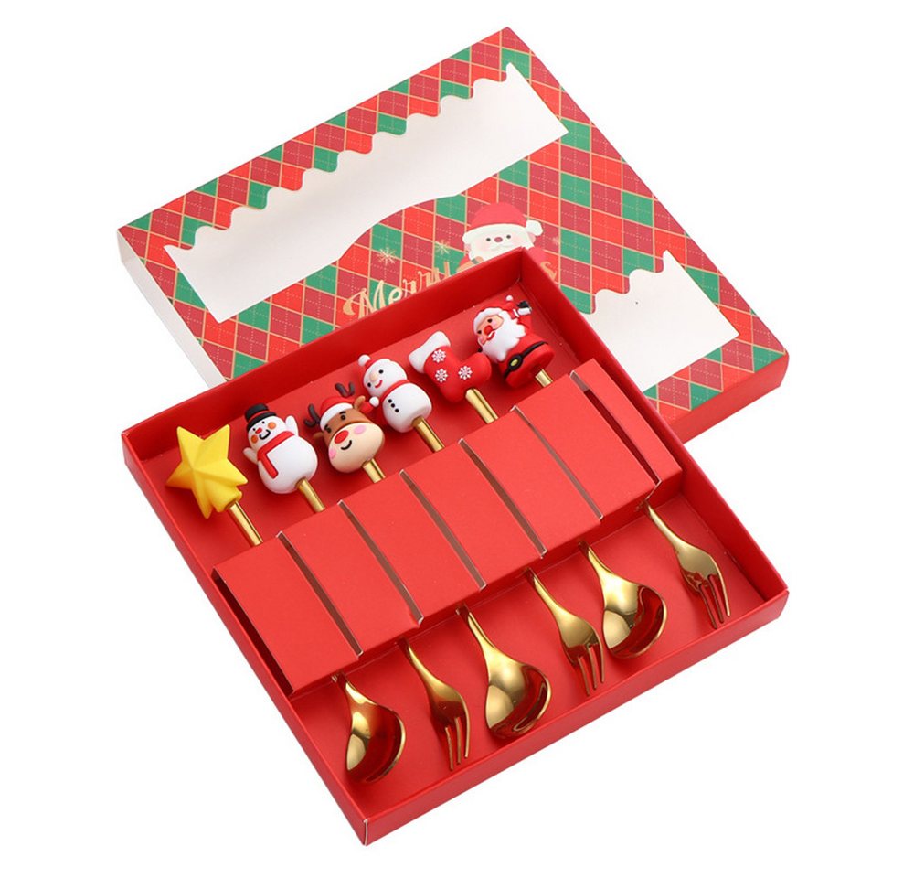 Coonoor Geschirr-Set 6 Stück Edelstahl Weihnachtslöffel Weihnachten Weihnachtsgeschirr Set, für Kaffee, Dessert & Weihnachtsgläser – Kleine Weihnachtsgeschenke von Coonoor