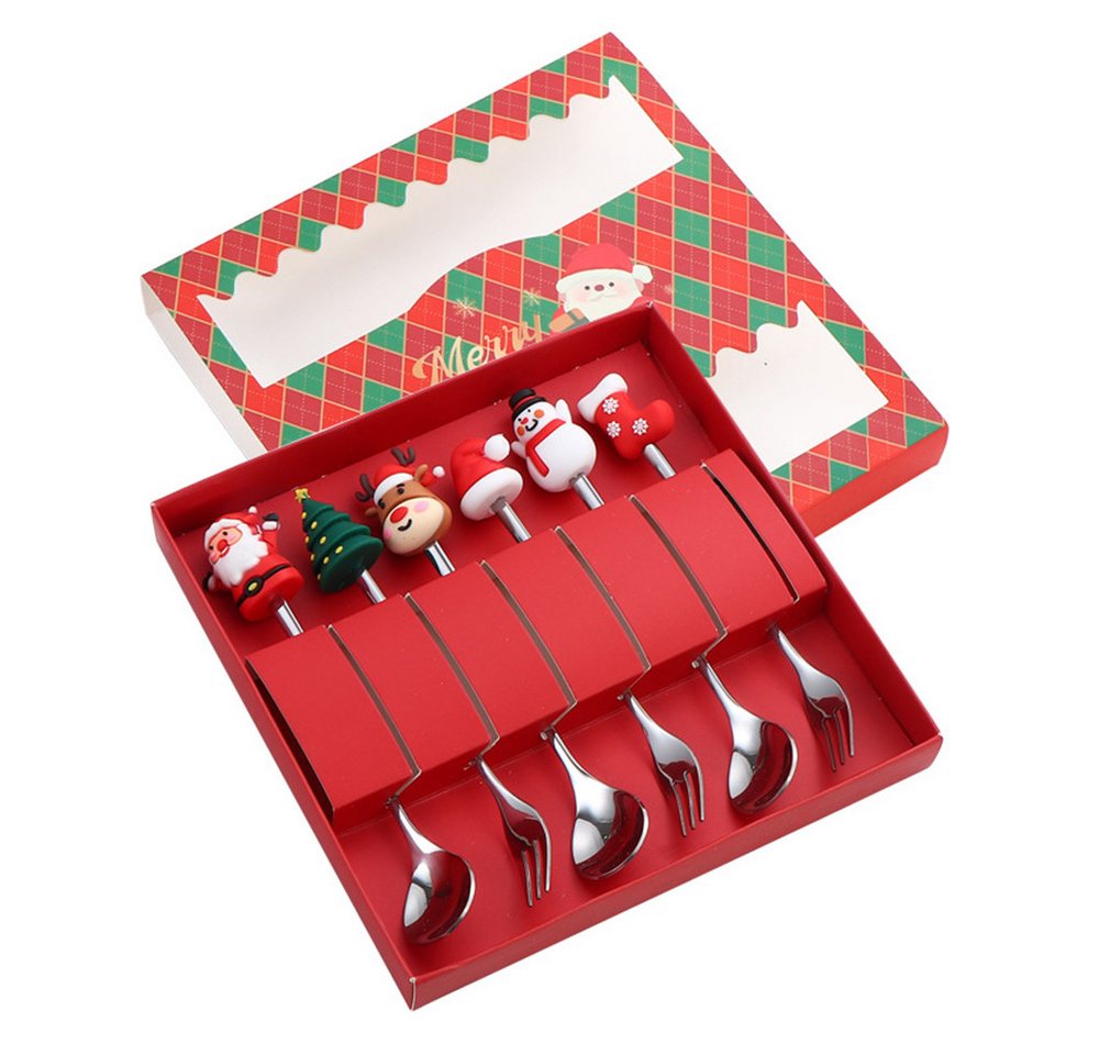 Coonoor Geschirr-Set 6 Stück Edelstahl Weihnachtslöffel Weihnachten Weihnachtsgeschirr Set, für Kaffee, Dessert & Weihnachtsgläser – Kleine Weihnachtsgeschenke von Coonoor