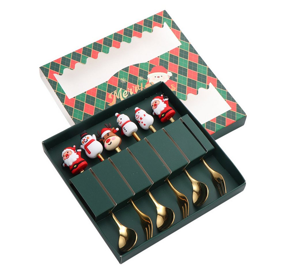 Coonoor Geschirr-Set 6 Stück Edelstahl Weihnachtslöffel Weihnachten Weihnachtsgeschirr Set, für Kaffee, Dessert & Weihnachtsgläser – Kleine Weihnachtsgeschenke von Coonoor
