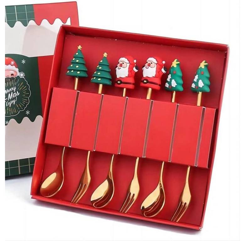 Coonoor Geschirr-Set 6 Stück Weihnachtslöffel Weihnachten Edelstahl Dessert Teelöffel, mit Weihnachtsanhänger Weihnachtsbaum Elchhut Glocken von Coonoor