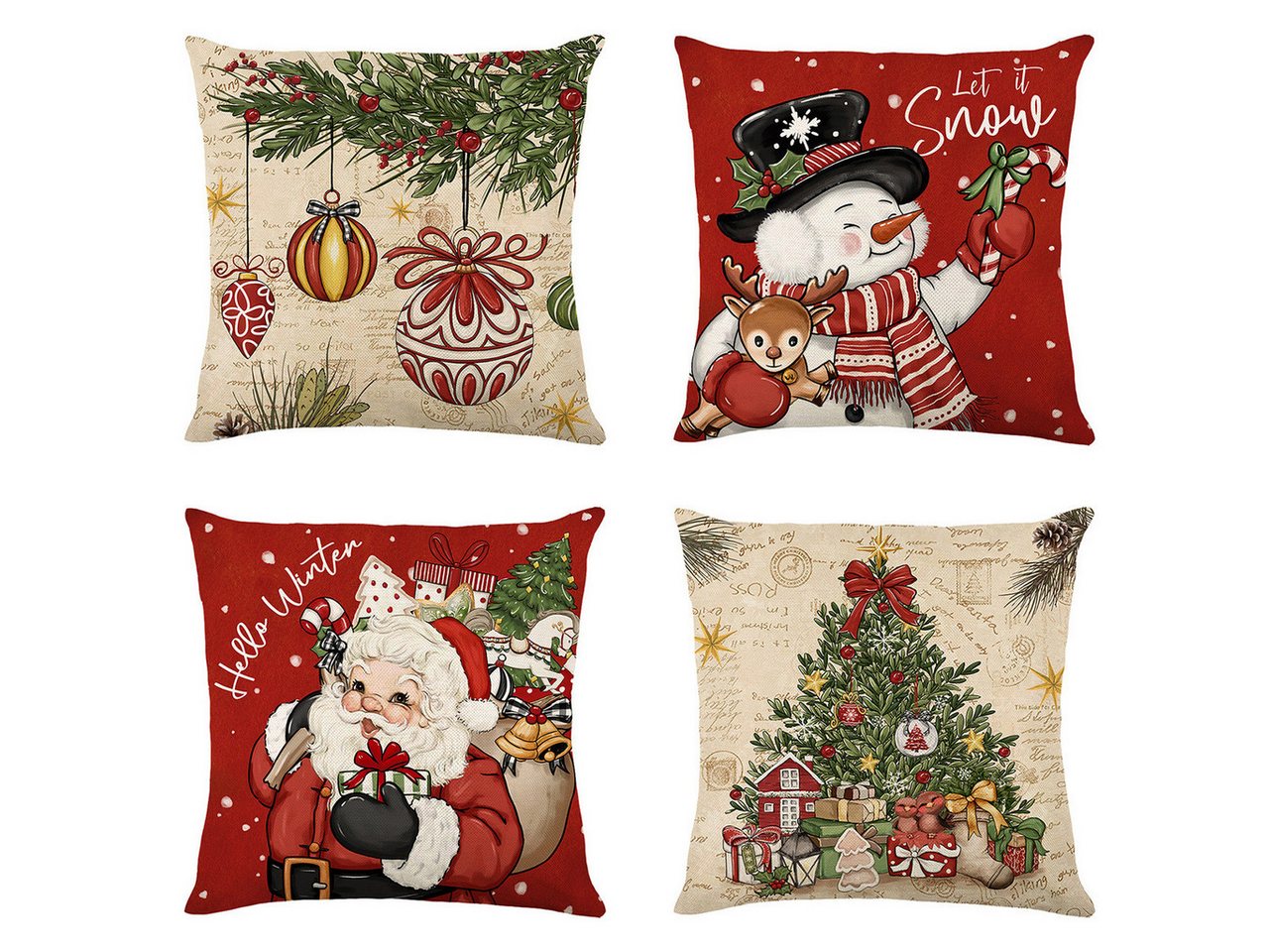 Coonoor Kissenbezug Weihnachtsdekoration Kissenbezüge 45 x 45 cm, (4 Stück), Weihnachts Cartoon Kissenbezüge von Coonoor