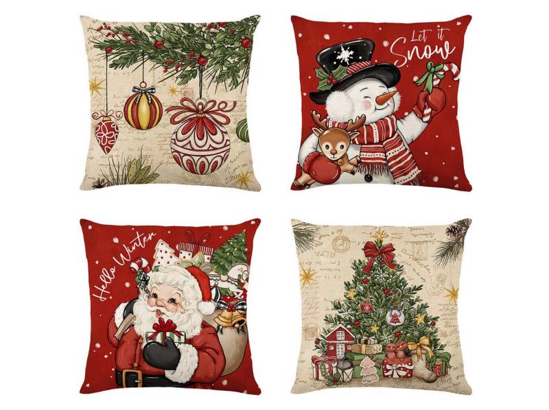 Coonoor Kissenbezug Weihnachtsdekoration Kissenbezüge 45 x 45 cm, (4 Stück), Weihnachts Cartoon Kissenbezüge von Coonoor