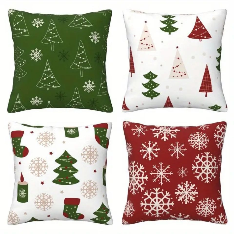 Coonoor Kissenbezug Weihnachtsdekoration Kissenbezüge 45 x 45 cm, (4 Stück), Weihnachts Cartoon Kissenbezüge von Coonoor