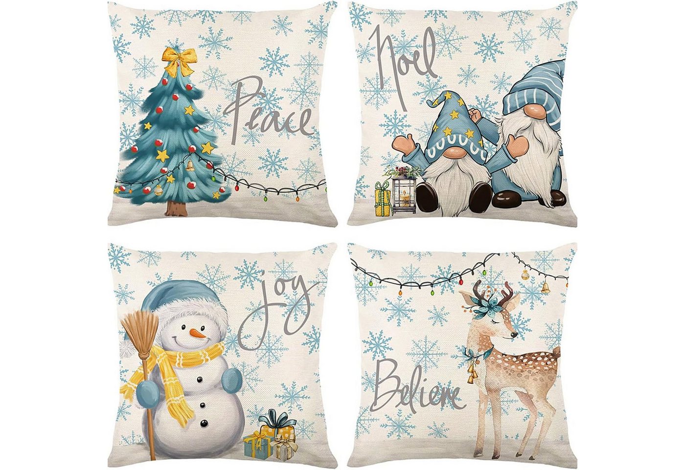 Coonoor Kissenbezug Weihnachtsdekoration Kissenbezüge 45 x 45 cm, (4 Stück), Weihnachts Cartoon Kissenbezüge von Coonoor