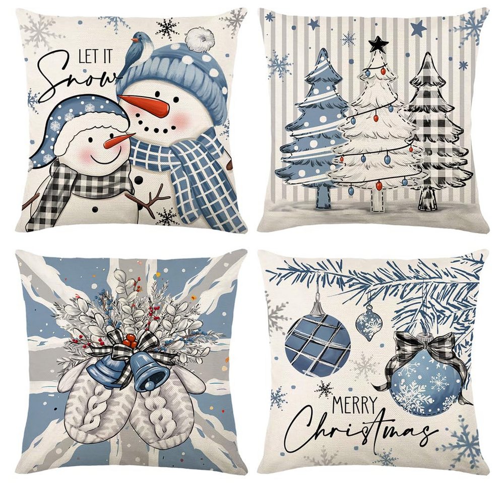 Coonoor Kissenbezug Weihnachtsdekoration Kissenbezüge 45 x 45 cm, (4 Stück), Weihnachts Cartoon Kissenbezüge von Coonoor