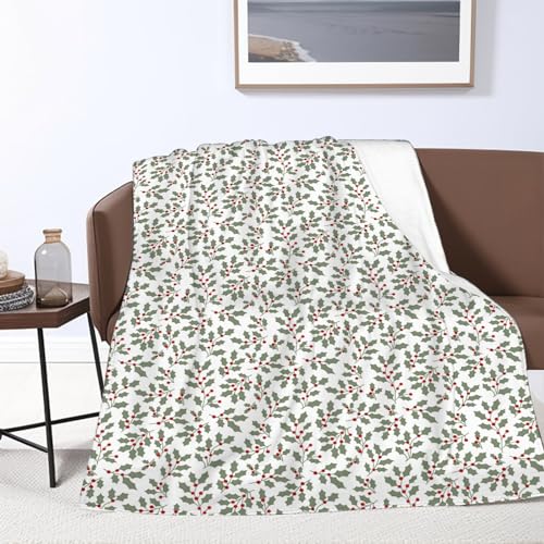 Coonoor Kuscheldecke Weihnachten - Weihnachtsrote Früchte und Stechpalme Weich Dicke Warm Flauschige Bequeme Fleecedecke, Sofadecke Wohndecke Couchdecke Flanelldecke Kuschel Couchdecke, 150x200cm von Coonoor