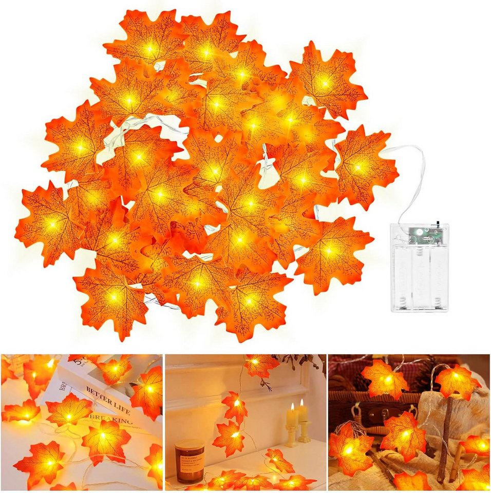 Coonoor LED-Lichterkette 3M 20LED Halloween Deko Herbst Ahornblatt Girlande Lichterkette, für Halloween Theme Erntedankfest Weihnachtsfeiern von Coonoor