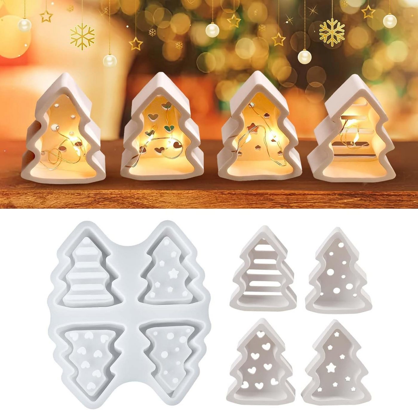 Coonoor Modellierwerkzeug 4 Stück Silikonform Weihnachten, Silikon Gießform Kerzenform, (4 St) von Coonoor