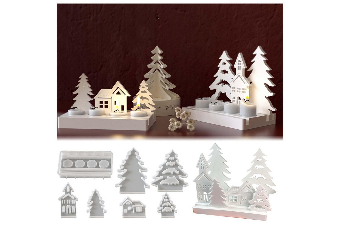 Coonoor Modellierwerkzeug 7-teiliges Silikonform-Set Weihnachten – Kerzenhalter, Weihnachtsbaum, (7 St), DIY Gießformen für Epoxidharz und Gipsguss von Coonoor