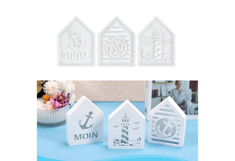 Coonoor Modellierwerkzeug Silikonformen Gießformen, Silikonform Haus Leuchtturm Maritim Anker, (3 St), Kerzen Gießen für Bastelarbeiten von Coonoor