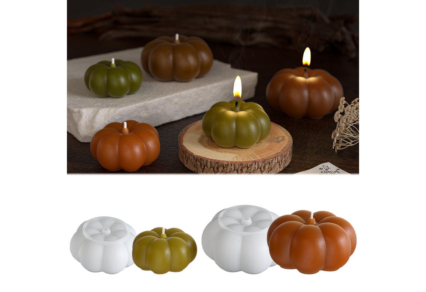 Coonoor Modellierwerkzeug Silikonformen Gießformen Kürbis, Kürbis Kerzenhalter Silikon Halloween, (2 St), Silikonform Herbst für Diy von Coonoor