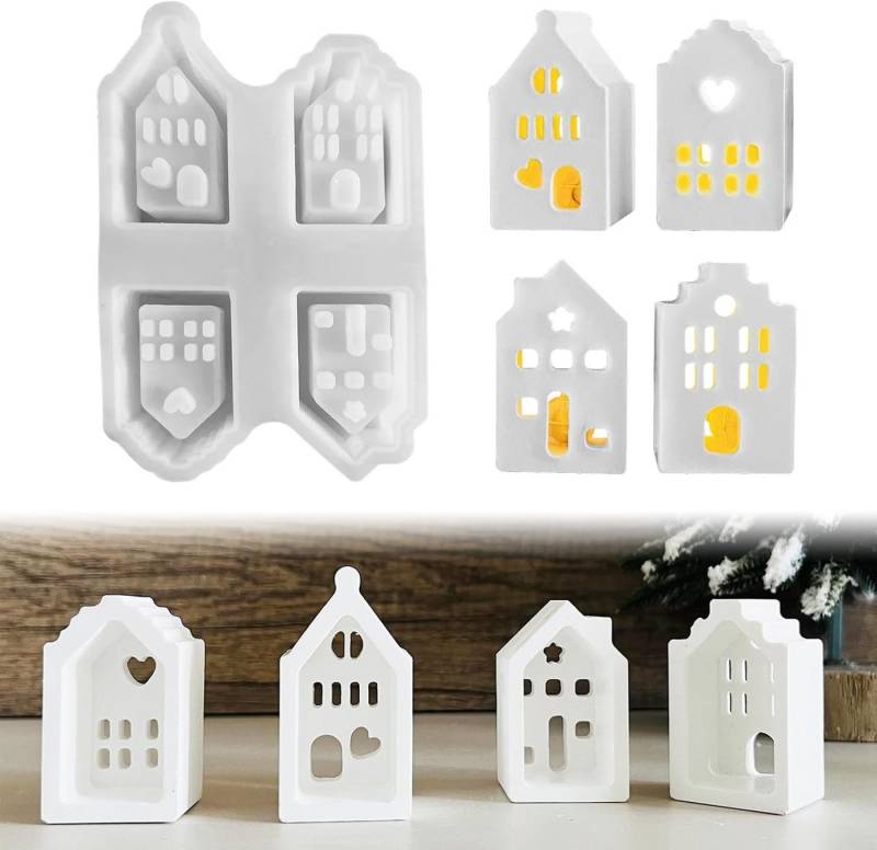 Coonoor Modellierwerkzeug Ostern Gießformen Häuser, 3D Silikonform Gießform Kerzenhalter von Coonoor