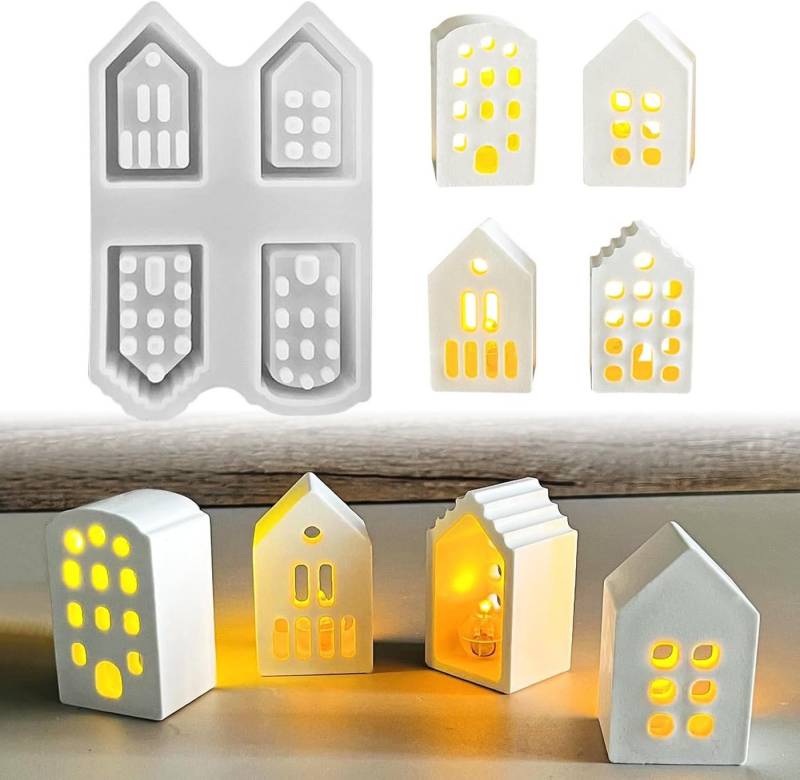 Coonoor Modellierwerkzeug Ostern Gießformen Häuser, 3D Silikonform Gießform Kerzenhalter von Coonoor