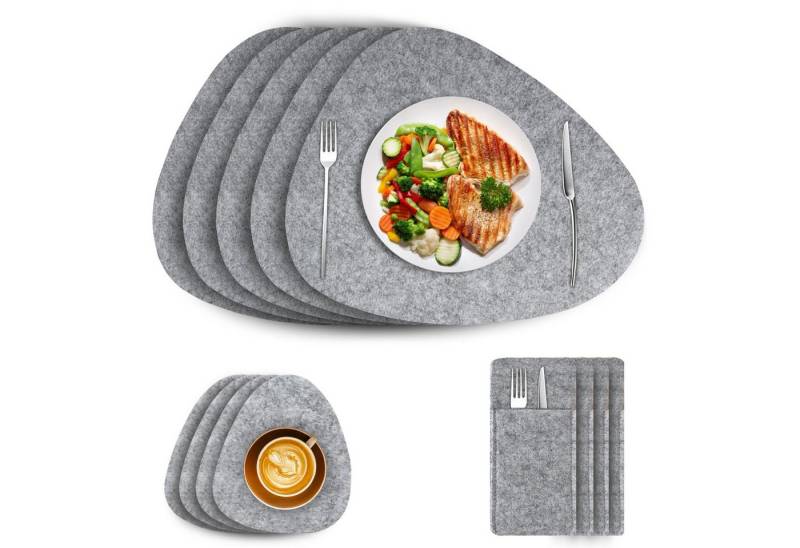 Coonoor Platzset 12-teiliges Premium Filz Tischse - Oval inkl. Untersetzer I Platzset, (12-St), I Bestecktasche, Tischsets Abwaschbar rutschfest Platzdeckchen von Coonoor