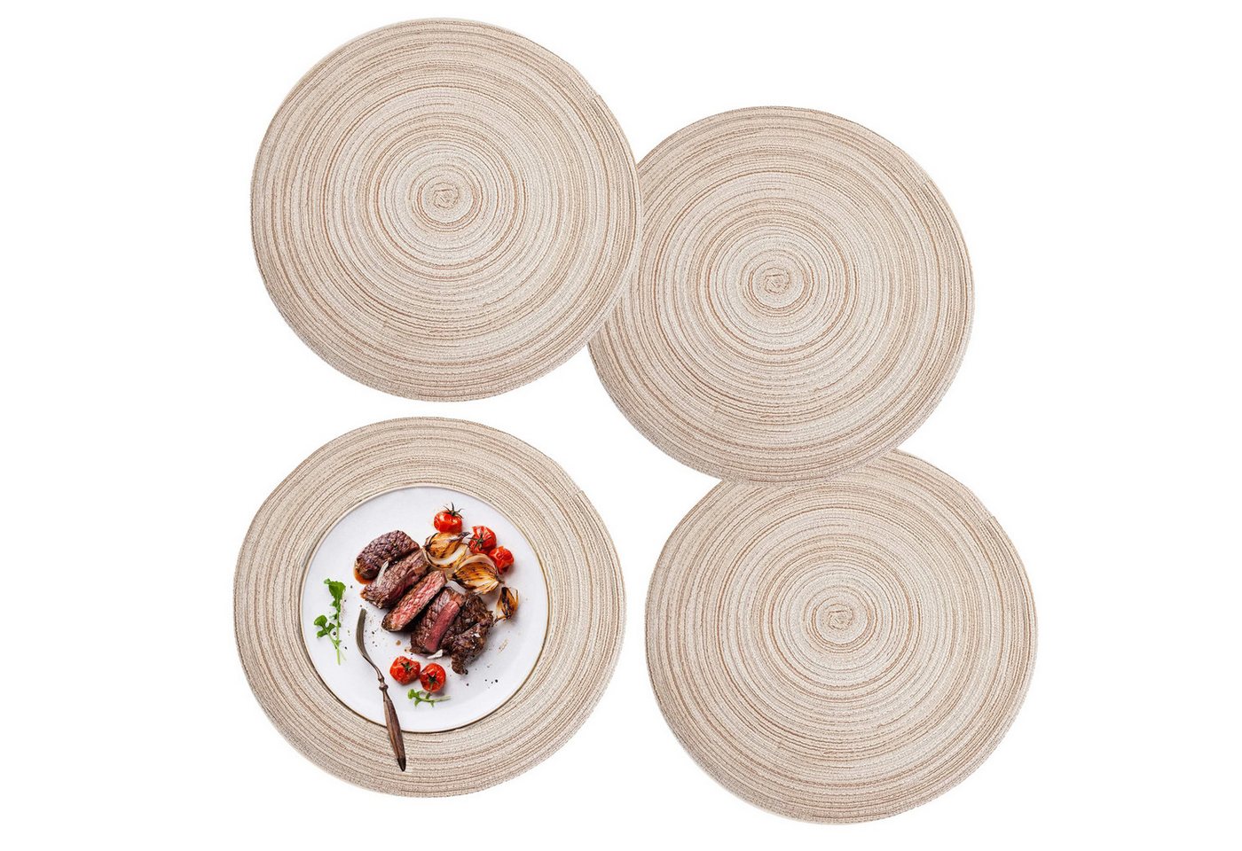Coonoor Platzset 4er Set runde Platzdeckchen, waschbar, hitzebeständig, geflochten, (4-St), im Boho-Stil, ideal für Esstisch, Küche, Hochzeit, Party und Hotel von Coonoor