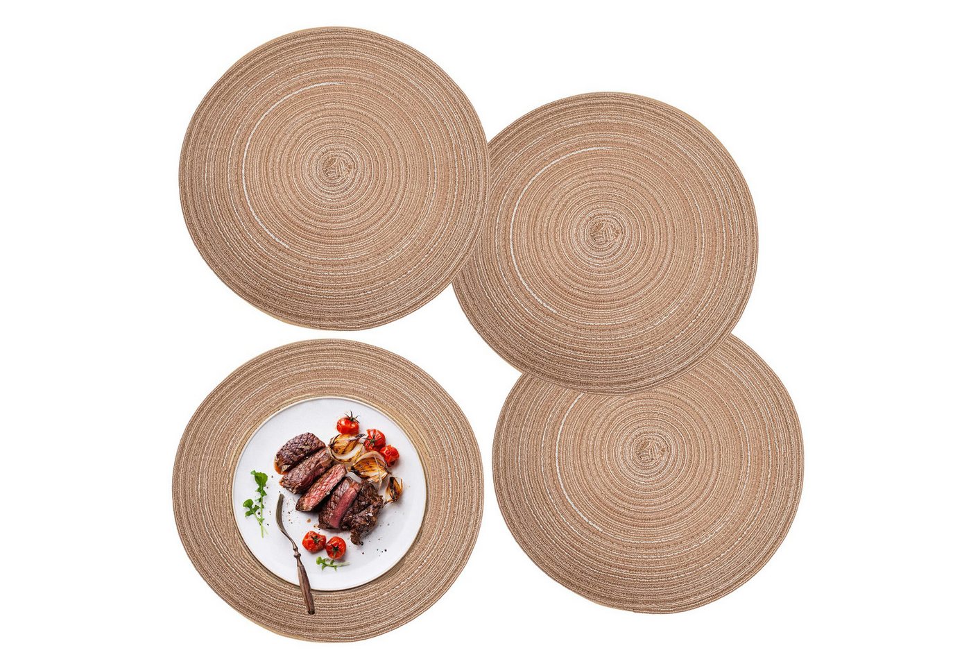 Coonoor Platzset 4er Set runde Platzdeckchen, waschbar, hitzebeständig, geflochten, (4-St), im Boho-Stil, ideal für Esstisch, Küche, Hochzeit, Party und Hotel von Coonoor