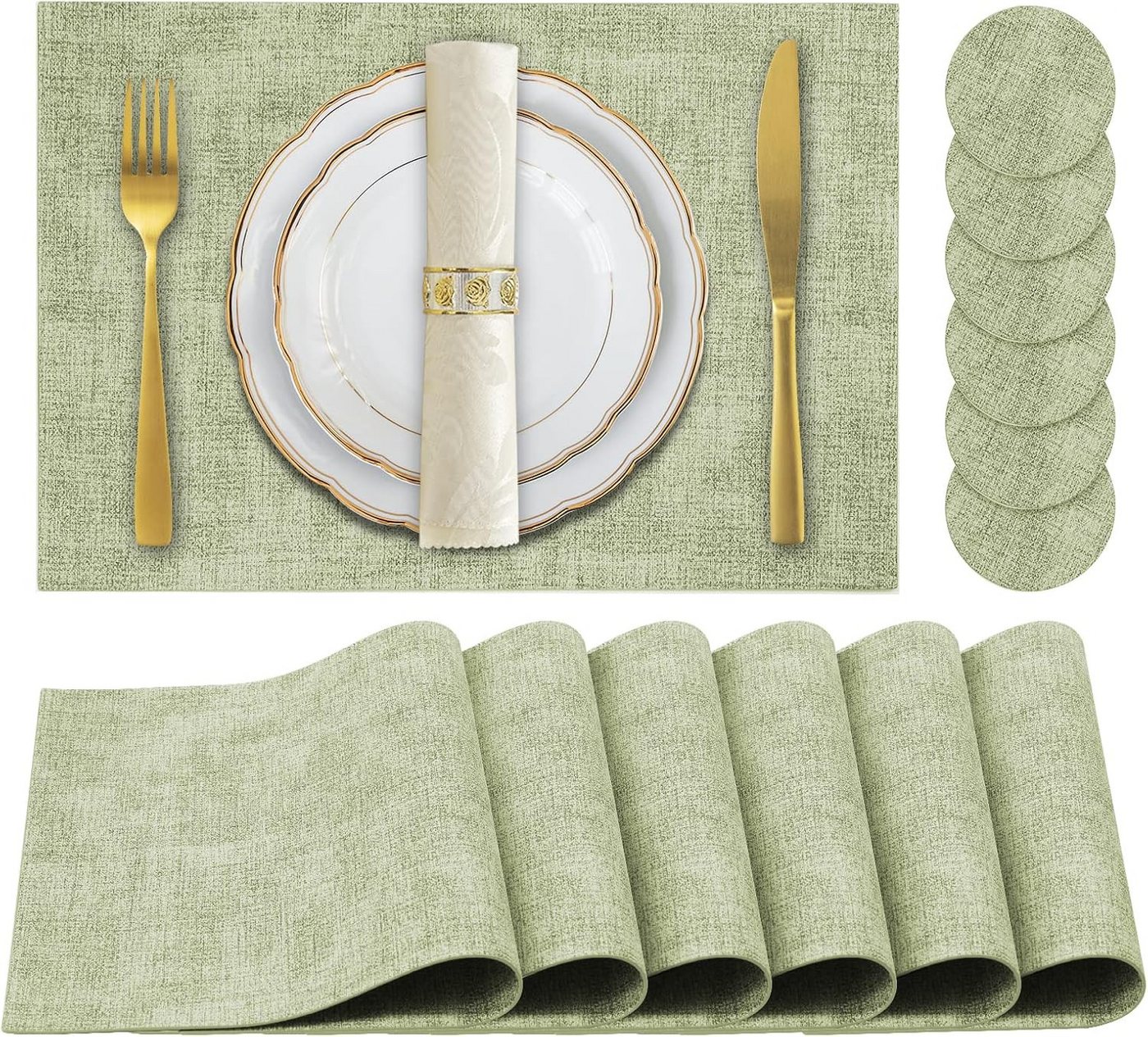 Coonoor Platzset 6er Set Wasserdichte Tischset mit Untersetzer,43x30 cm, (Abwaschbar,Platzsets Abwischbar,Hitzebeständig,Rutschfest, 6-St), für den Esstisch, die Küche oder das Büro,Halloween,Weihnachten von Coonoor