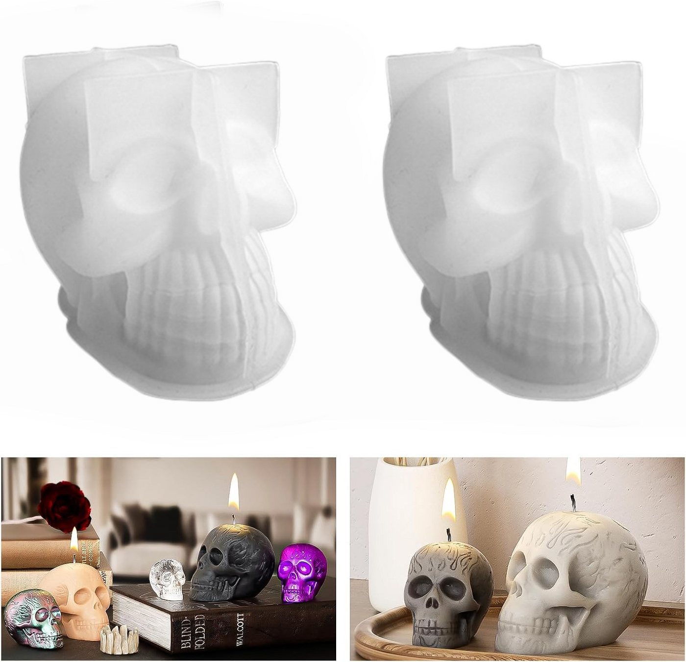 Coonoor Silikonform 3D Totenkopf Silikonform Kerze, Halloween Kerzenhalter-Gießform, (8-tlg) von Coonoor