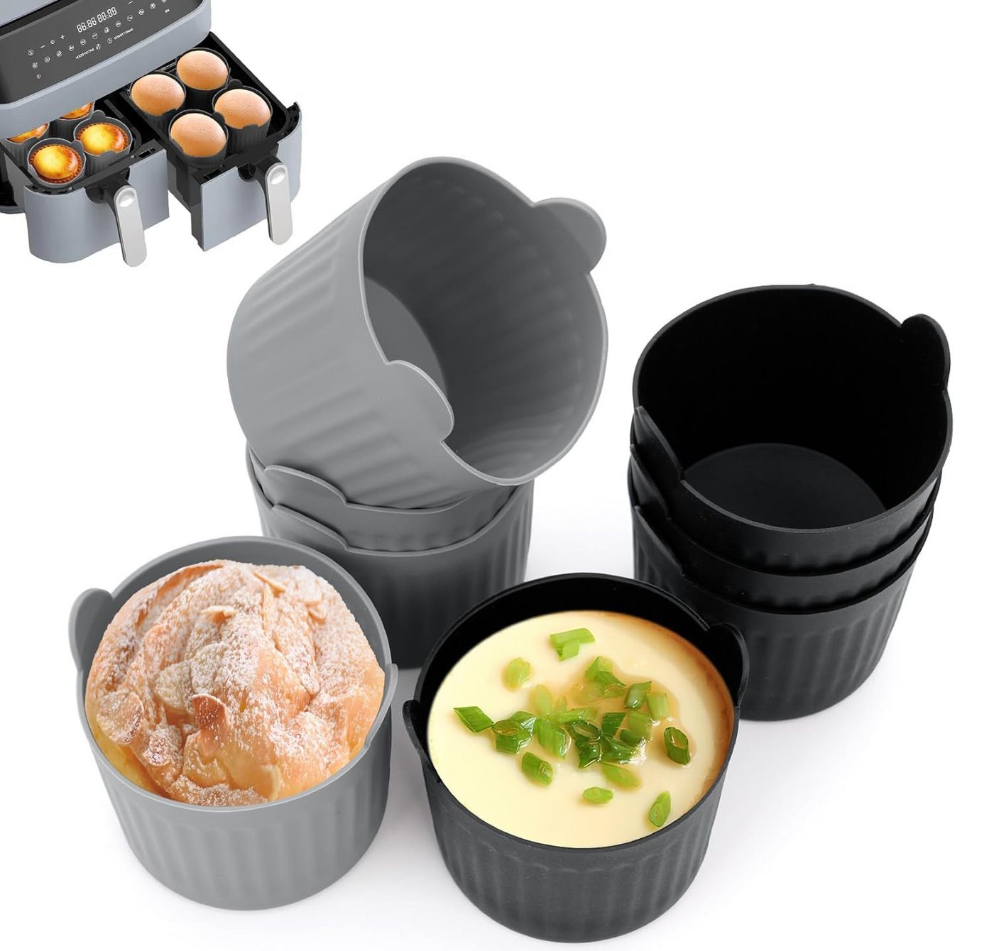Coonoor Silikonform Silikonform Eierform, Wiederverwendbare Muffinform Backformen, (8-tlg), Muffinform Heißluftfritteuse für Kuchen,Eincreme und Pudding von Coonoor