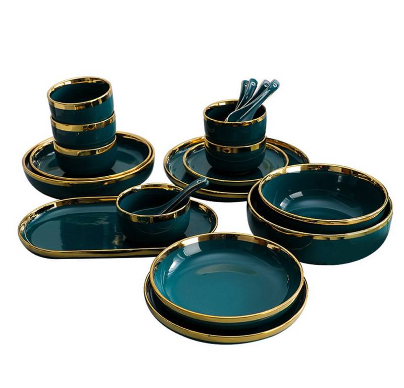 Coonoor Tafelservice Teller Set Kaffeebecher Pastaschale 18 tlg, Geschirrset mit Gold Rand (18-tlg), spülmaschinen- mikrowellen- kratzfest,PREMIUM COLLECTION von Coonoor