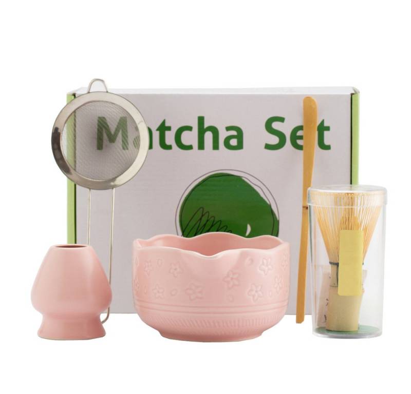 Coonoor Teeservice Premium Matcha Tee Set Teezubereitung, Teezeremonie Ausrüstung (5-tlg), mit Keramikschale, Edelstahlsieb, Löffel & Whisk Halter von Coonoor
